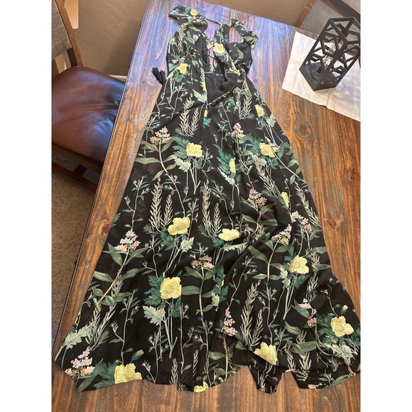 Lulus Floral Maxi‎ Dress Black Yellow Pink Botanical Print Ruffle Sleeve - Picture 12 of 17